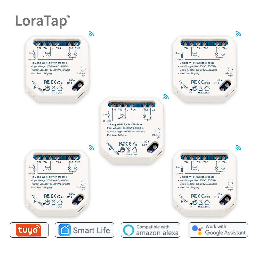 LoraTap Set di 2 interruttori WiFi Alexa senza fili, mini dimensioni