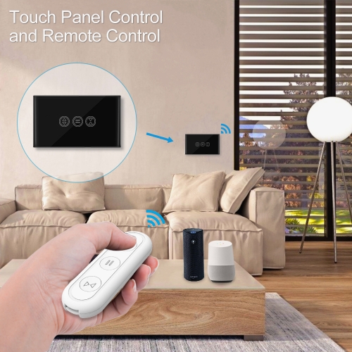 Remote Control Curtain Blind WiFi Touch Switch for Electrical Roller Shutter,  Sunscreen, Voice Control by Google Home Alexa echo