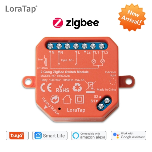 Tuya Smart Life ZigBee Switch 2 Gang Relaismodul Smart Lighting Google Home Alexa Echo App Fernbedienung Timer Switch Zigbee2MQTT