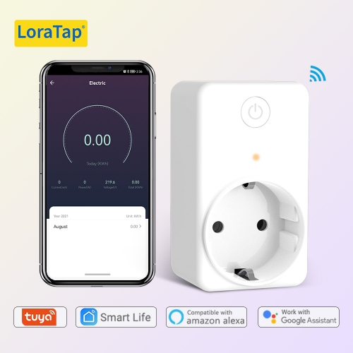 LoraTap Tuya WiFi EU Smart Plug 16A Controle de voz remoto Tomada do temporizador do monitor de energia para o aplicativo Alexa Google Smart Home