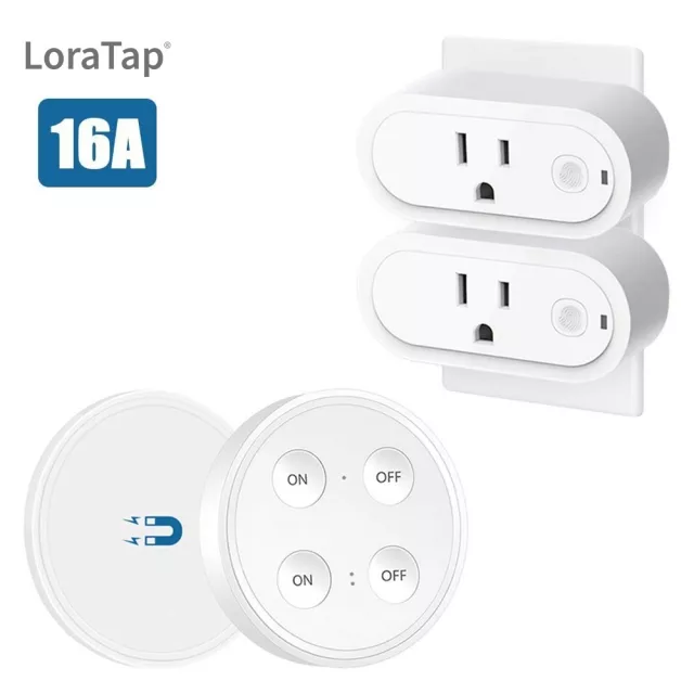 LoraTap Mini Remote Control Outlet Plug Adapter with Remote Wall Switch 656ft Range Wireless Remote Control for Indoor Lamps and Household