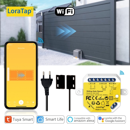 LoraTap WiFi Sliding Gate Motor Opener Controller Switch Tuya Smart Life Opening Home Remote Alexa Garage Door