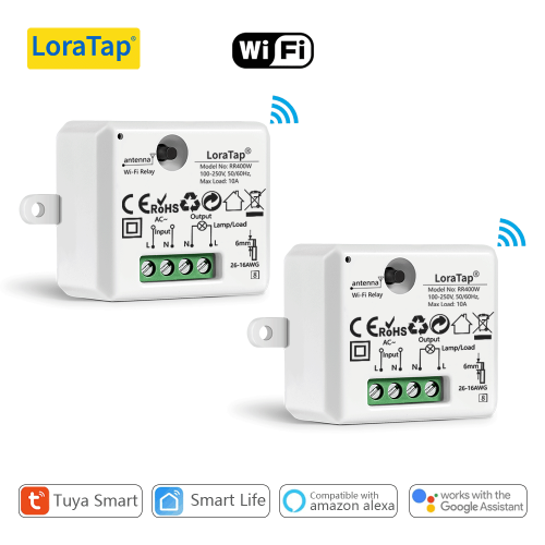 LoraTap 2 Pack WiFi Smart Home Switch Relay Module with Timer Remote Control by Mobile Phone for Home Automation DIY Mount and Flush Mount Compatible