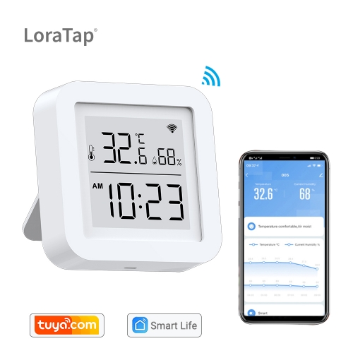 LoraTap Tuya Smart Life Digital Smart Temperature and Humidity Sensor with LCD Screen DIY Home works with Echo Alexa