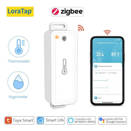 LoraTap ZigBee 3,0 Sensor de temperatura y humedad Tuya Smart Life ajuste inteligente entorno cómodo Google Home Alexa