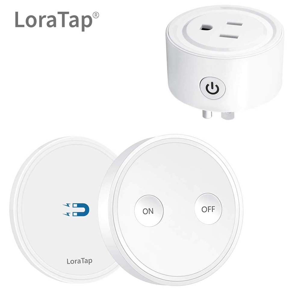 LoraTap Mini Remote Control Outlet Plug Adapter with Remote, 656ft Range Wireless Light Switch for Household Appliances, No Hub Required, 10a/1100w, W