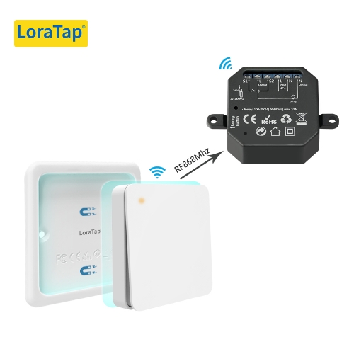 LoraTap 868Mhz Magnetic Smart Light Switch LED Push Button Wireless Remote Control AC100~250V 10A 1 CH Relay Controller for Lamp