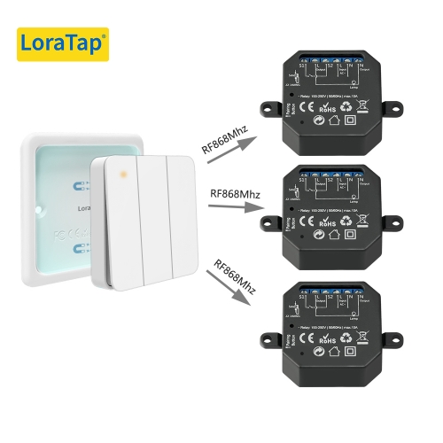 LoraTap 868Mhz Magnetic Smart Light Switch LED Push Button Wireless Remote Control AC100~250V 10A 1 CH Relay Controller for Lamp
