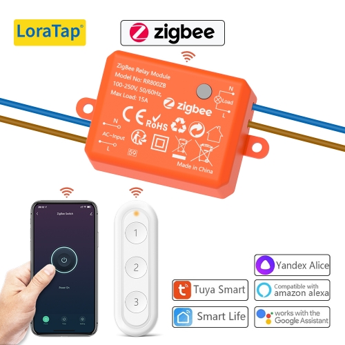 LoraTap Tuya ZigBee 3,0 módulo de enchufe de interruptor inalámbrico Control remoto, funciona con Echo Alexa Google Home Voice Automation DIY