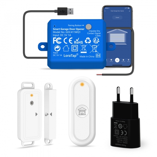 Abridor de porta de porta de garagem inteligente LoraTap WiFi com controlo remoto sem fios, controlo remoto com smart life app, compatível com Alexa e