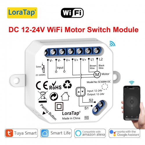 LoraTap Tuya Smart Life DC 12-24V Switch Módulo de Comutação para Roller Shutter Pool Cover Electric Motor Voice Control by Google Home Alexa