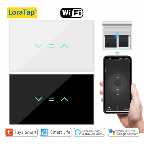 LoraTap US Curtain Blinds Roller Shutter Switch Backlight Tuya Smart Life App Timer Remote Control Voice by Google Home Alexa