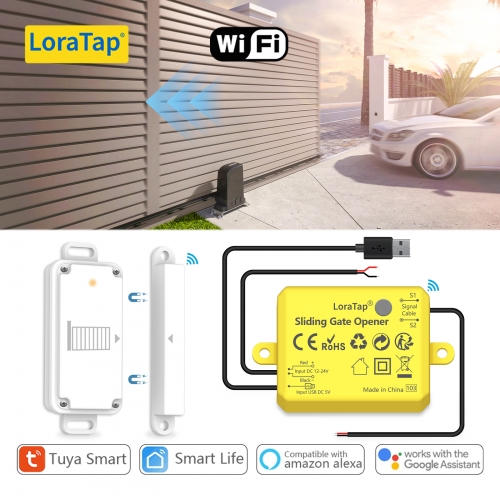 LoraTap Tuya Smart Life Sliding Gate Motor Opener Controller Waterproof IP65 Door Sensor USB Charge Travail avec Google Home Alexa