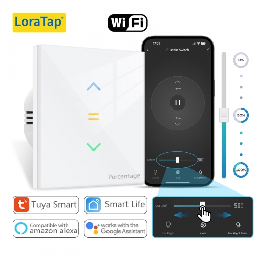 LoraTap Roller Shutter Switch for Automatic Curtain Motor Tuya Smart Life App Percentage Remote Control Voice Google Home Alexa