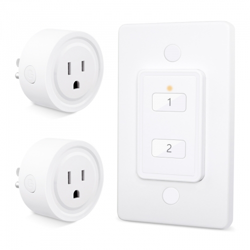 LoraTap Mini Wireless Remote Control Outlet Plug Adapter (2 Pack) with Remote, 2 Channel Wall Switch, 656ft Control Range for Indoor Lamps, 10A/1100W,