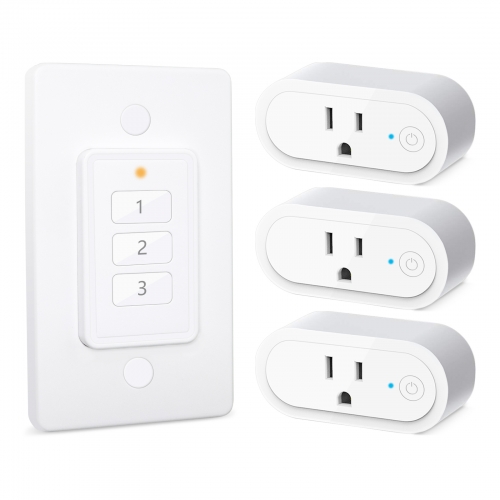 Remote Control Outlet: Wireless Light Switch with Wall Plate, Long Range, Plug in On Off Switch for Lights & Small Appliances, 1 Remote for 3 Outlets