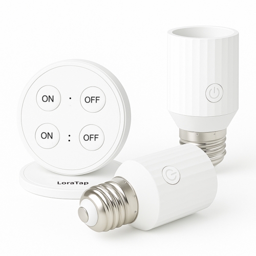 LoraTap Portalampada con telecomando, interruttore luce wireless, montaggio a muro, raggio d'azione 30 m, adattatore E26 E27, senza cablaggio