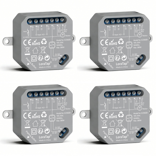 LoraTap Interrupteur pour Volets Roulants ZigBee, Pack de 4, Contrôle Intelligent de Volets Roulants et Stores, 380W, Compatible avec Alexa, Hub Requi