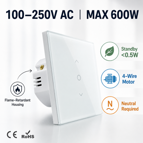 LoraTap Interruttore Tocco per tende Compatibile con Alexa/Google Home/Smart Life, Controllo Percentuale e Controllo Vocale (Filo Neutro Richiesto)