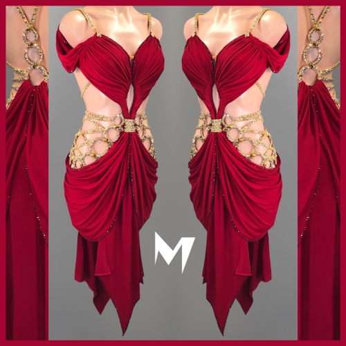 [SOLD] Burgundy Off-Shoulder Drape Dress #L010