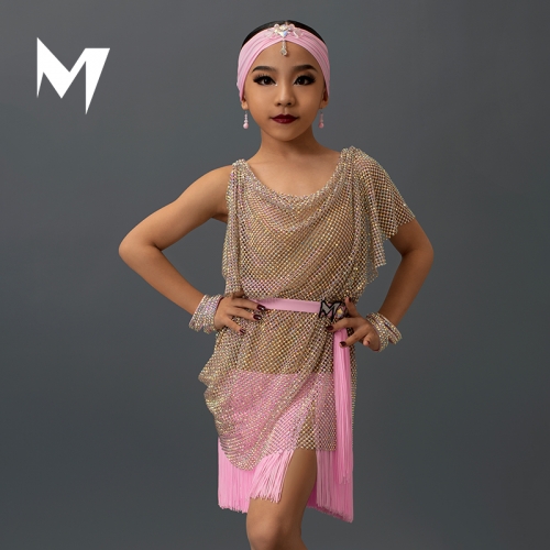 M-KIDS Crystal Mesh Fringe Dress #TS005