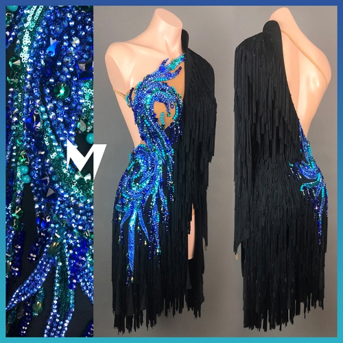 [SOLD] Blue Embellished Fringe Tassels Dress #S009