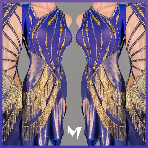 [SOLD] Blue & Gold Asymmetrical Dress #L029