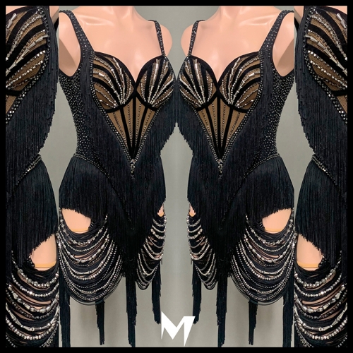 [SOLD] Black Draped Fringe Dress #L039