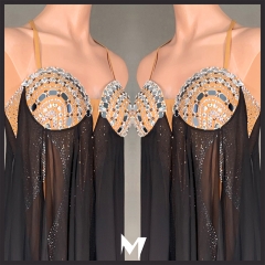 Crystallized Black Chiffon Panel Dress #S018
