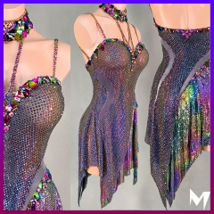 Multicolored Crystal Mesh Metallic Dress #L048