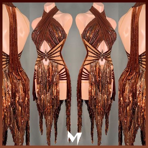 [SOLD] Brown Sequin Fringe Dress #S025