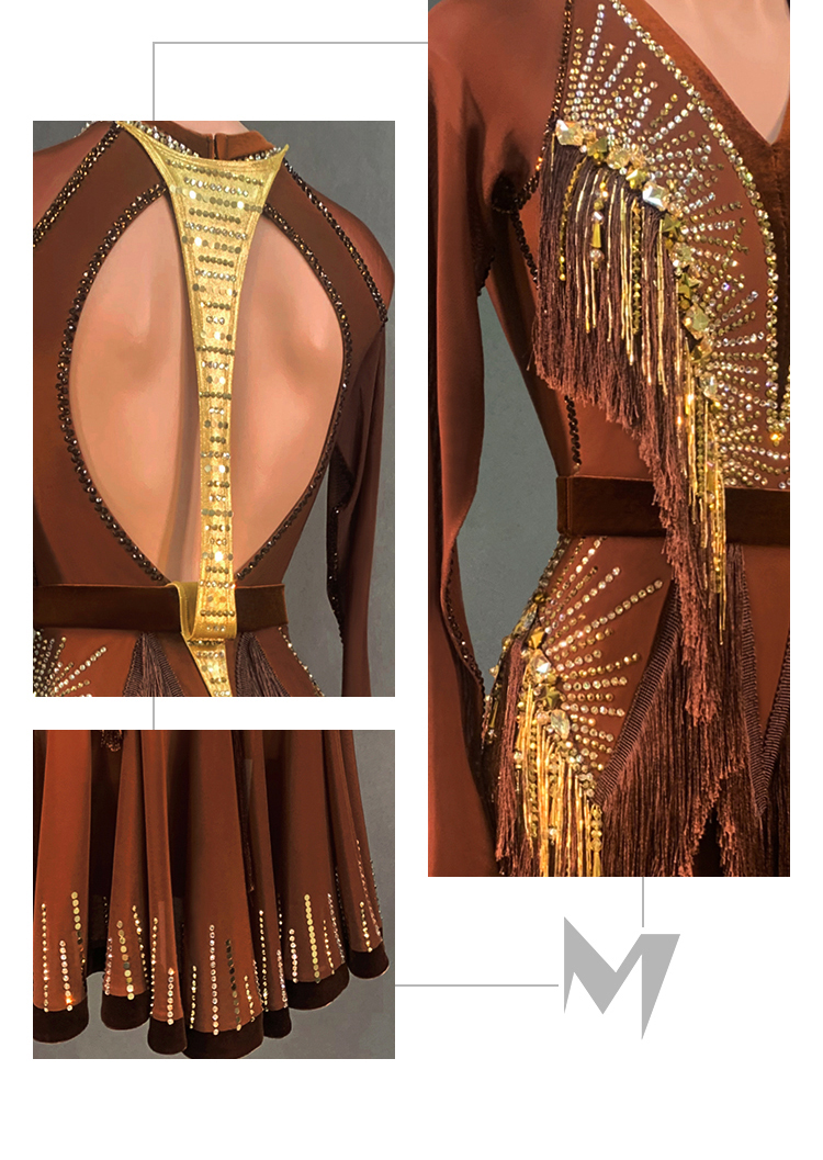 Brown and Gold Fringe Dress #L050