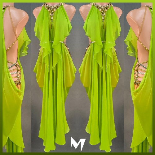 [PRE-OWNED] Lime Green and Gold Chiffon Dress #S083