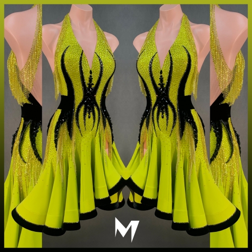 [SOLD] Lime Green and Black Velvet Dress #S092