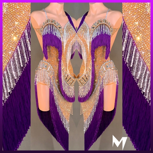 Asymmetrical Tan and Purple Dress #L074