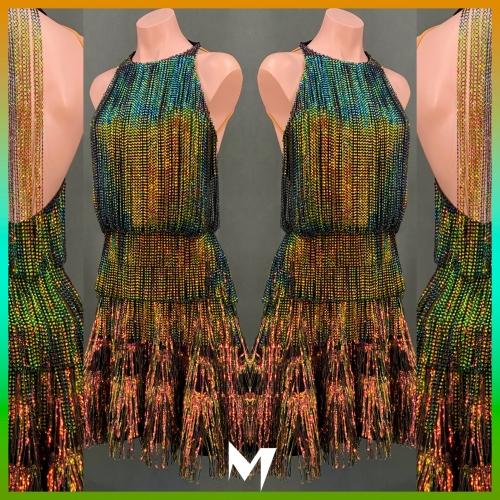 Rainbow Crystal Drape Dress with Color Changing Fringe Skirt #S135