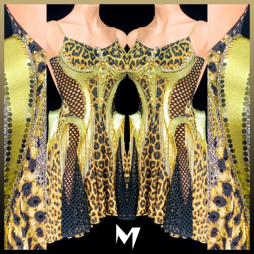 [PRE-OWNED] Leopard Print and Fishnet Dress with Gold Detailing #S137