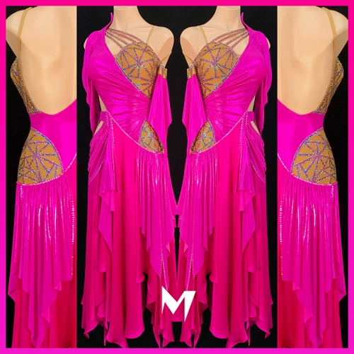 [SOLD] Metallic Hot Pink Dress with Geometric Crystal Patterns #L104