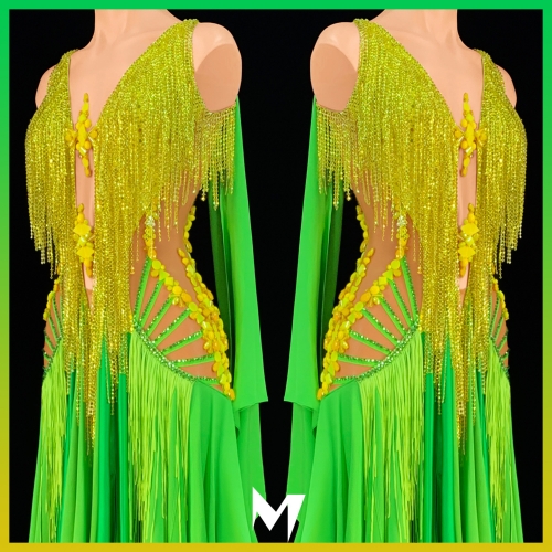 [PRE-OWNED] Yellow and Green Layered Panel Smooth Dress #S143