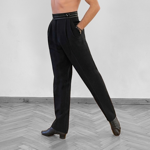 Braided Faux Leather Waistband Latin Trousers #K003