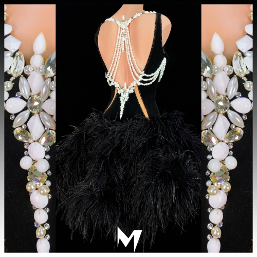 [PRE-OWNED] Black Ostrich Feather Dress #S147