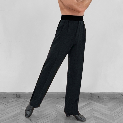 Velvet/Satin Waistband Latin Trousers w/ Side Stripe #K002