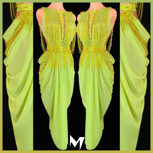 [SOLD] Lime Green and Citrine Yellow Smooth Dress #S159