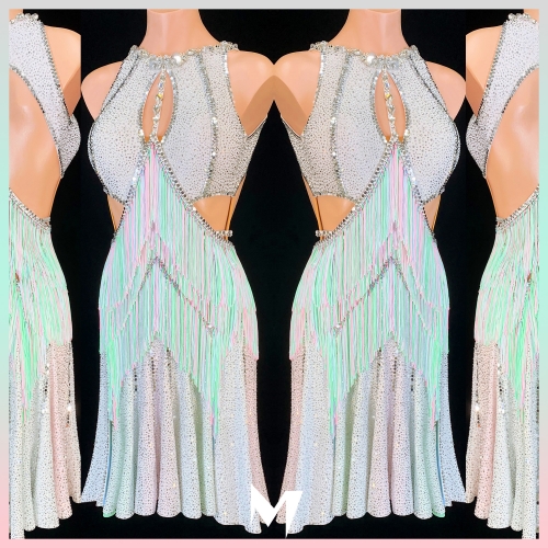Silver and Pastel Fringe Drape Dress #S154