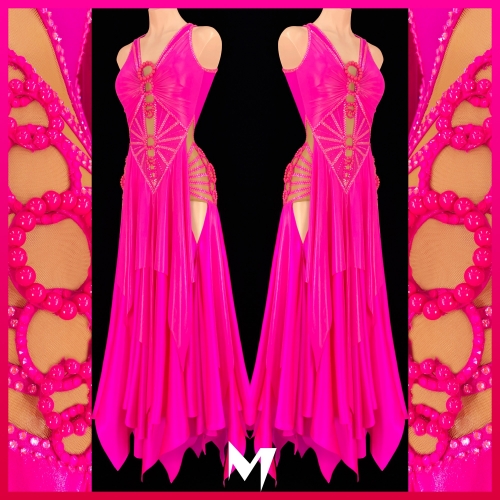 Hot Pink Rings Pointed Panel Dress #S162