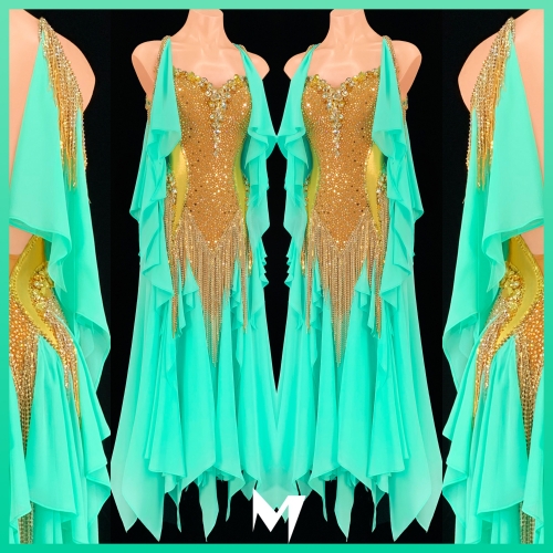 Spearmint and Gold Pointed Panel Dress #S163