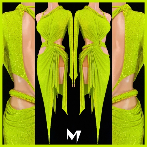 [PRE-OWNED] Citrine and Green Asymmetrical Twist Dress #S201