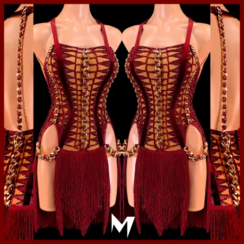 [PRE-OWNED] Burgundy Braided Dress with Chain Details #S204