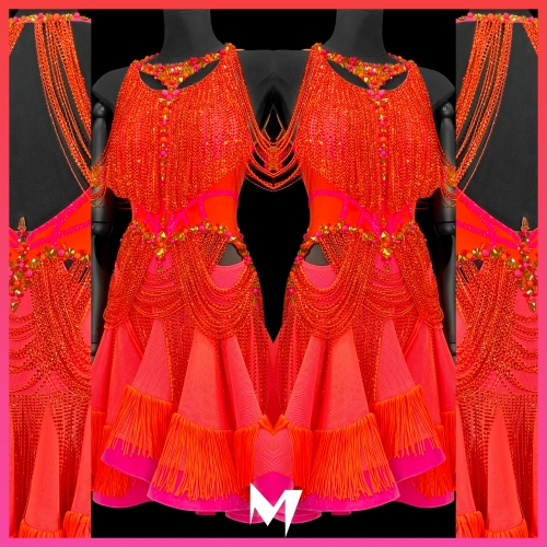 [PRE-OWNED] Orange and Pink Draped Bead Junior Dress #S190