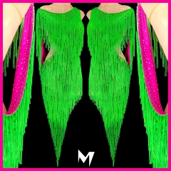 [PRE-OWNED] Green and Pink Draped Fringe Tassles Dress #S195